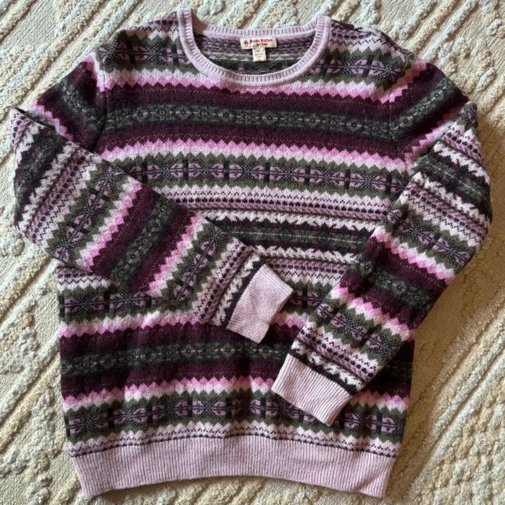 Brooks Brothers Women's XL Fair Isle Sweater 80% Merino Wool Pink Burgundy Green